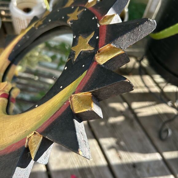 Vintage Wooden Celestial Sun, Moon and stars Wall Mirror from Indonesia 13" - Picture 12 of 16